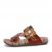  Retro Flower Printing Leather Comfy Flat Stripe Thong Sandals